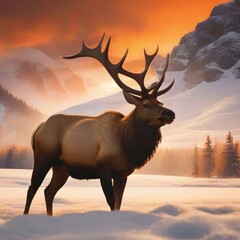 bull elk in the sunset