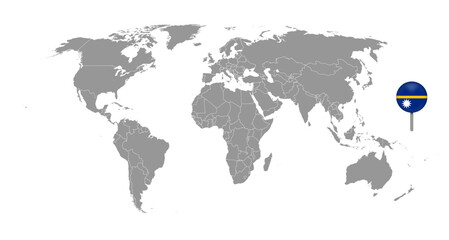 Pin map with Nauru flag on world map. Vector illustration.