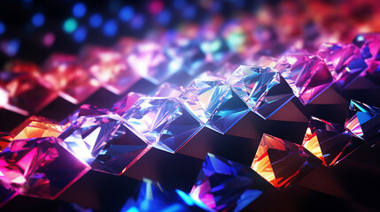 Neon light design showcasing a spectrum of rainbow diamonds on a jewel-like 3D background - obrazy, fototapety, plakaty