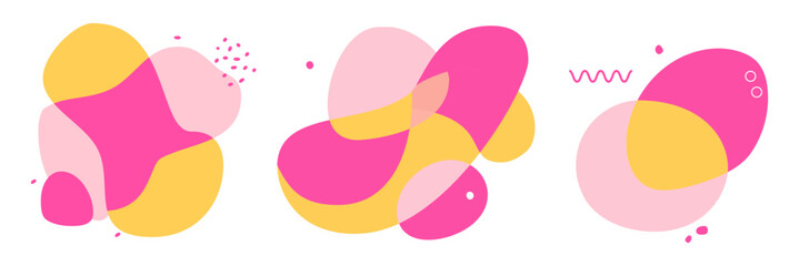 set of blob shapes design elements. colorful pink yellow irregular shape composition