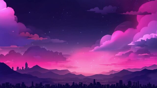 video of cloud views at night in cartoon style