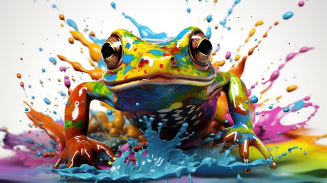 Creativity concept with Abstract colorful frog emerging from paint splash