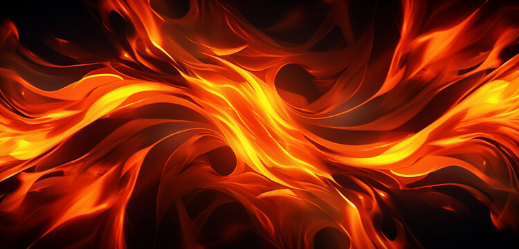 Dynamic neon light design with a pattern of yellow and orange flames on a fiery 3D surface