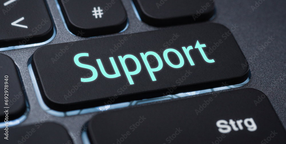Wall mural illuminated keyboard with a labeled key - support