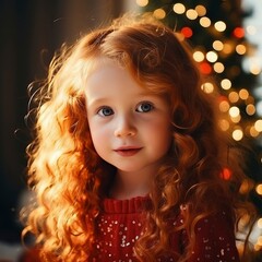 red-haired little girl with a New Year's gift