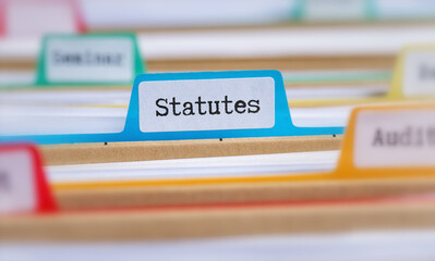 File folders with a tab labeled Statutes