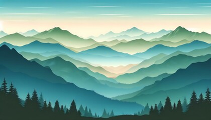 Gradient color background image with a peaceful mountain range theme, featuring a blend of cool blues and earthy greens, capturing the tranquility of