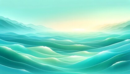 Gradient color background image with a soothing ocean breeze theme, featuring a blend of soft seafoam greens and blues, capturing the gentle and calmi - obrazy, fototapety, plakaty