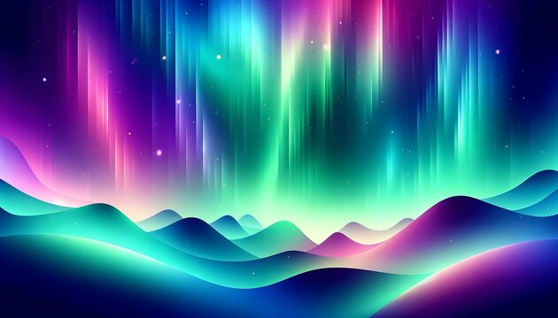 Gradient color background image with an aurora borealis theme, featuring a blend of vibrant greens, purples, and blues, creating a magical and enchant