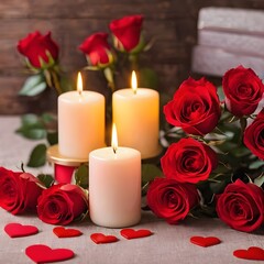 valentines day background, social media background for vday, full of romance cards with love, red rose and candles