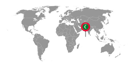 Pin map with Maldives flag on world map. Vector illustration.