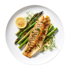 Delicious Plate of Flounder and Asparagus Isolated on a Transparent Background