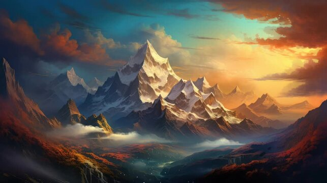 sunset in the mountains and seamless looping virtual time-lapse video animation background. Generated with AI
