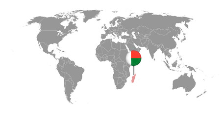 Pin map with Madagascar flag on world map. Vector illustration.