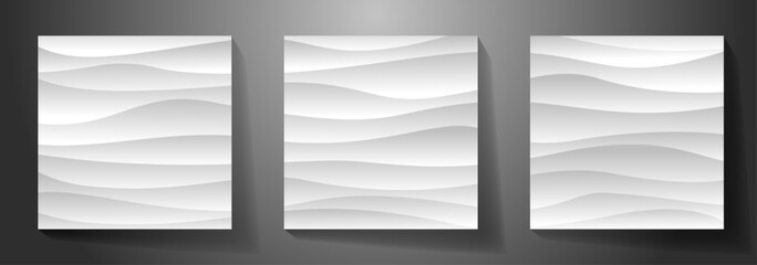 Premium white 3d cover design vector set background with waves and shadow. White elegant 3d tile for design interior. Modern luxury illustration for cover design, card, flyer, poster and luxe invite.