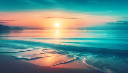 Gradient color background image with a tranquil seaside morning theme, featuring a blend of cool sea blues and gentle sunrise colors, capturing the pe