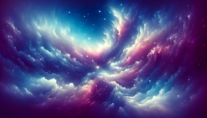 Gradient color background image with a surreal cosmic theme, featuring a blend of deep space blues, purples, and hints of star-like whites, capturing