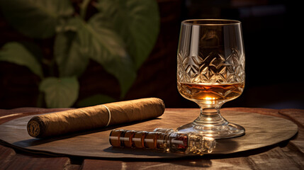 Exquisite Beauty of Cigars and glass of whiskey. Tobacco