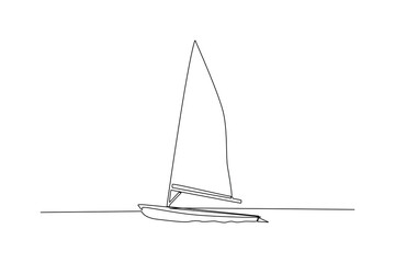 Shop sailling on middle ocean. Sailor work life minimalist concept.