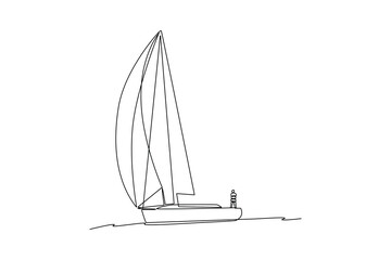 Fisherman go to sea with sailing boat. Sailor work life minimalist concept.