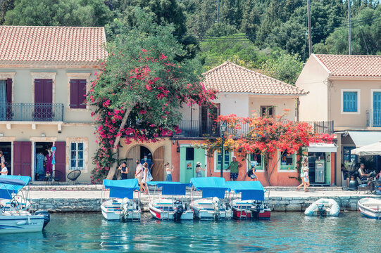 Fiskardo Kefalonia, Greece. Beautiful old town viewed from the sea