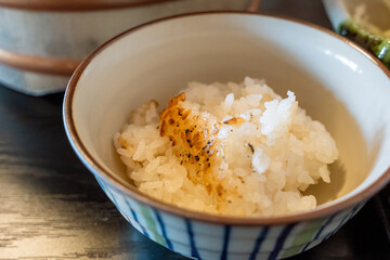 炊きたてご飯一膳  おこげ a bowl of freshly cooked rice