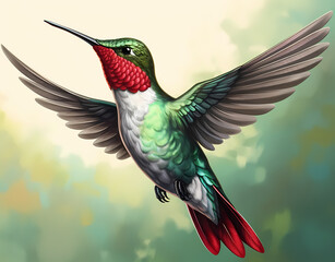 Obraz premium Flying hummingbird on blurred background