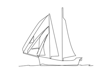 Sailing ship on the sea. Sailor work life minimalist concept.
