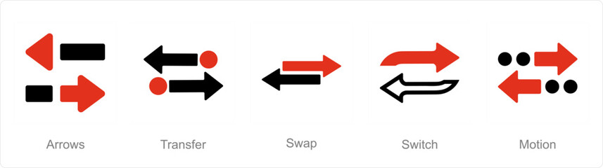 A set of 5 arrows icons as arrows, transfer, swap - obrazy, fototapety, plakaty
