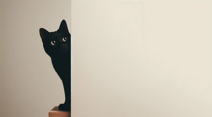 A black cat peeking behind from an isolated background, Cat isolated background, AI generated - obrazy, fototapety, plakaty
