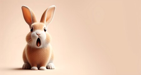 A rabbit with shocking face on isolated background, Animal posing background with copyspace for text, AI generated