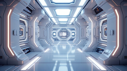 Space station or spaceship scifi style corridor or room. . Ultra modern sci-fi design.