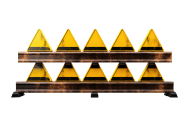 Black and Yellow Striped Arrow Sign on a White or Clear Surface PNG Transparent Background