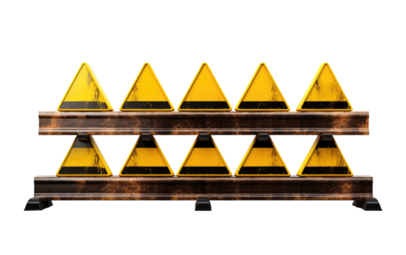 Black and Yellow Striped Arrow Sign on a White or Clear Surface PNG Transparent Background