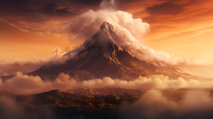 a collosal dormant volcano mountain above the clouds