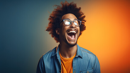 portrait of laughing person  - obrazy, fototapety, plakaty
