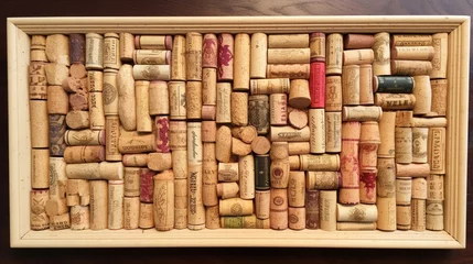 Fotobehang "Upcycled wine cork bulletin board adorned with vintage fabric © Torrendo