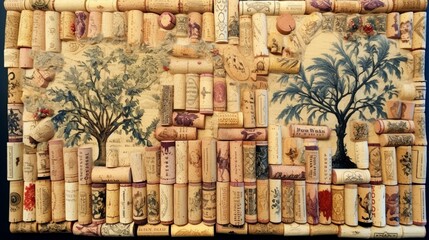 "Upcycled wine cork bulletin board adorned with vintage fabric