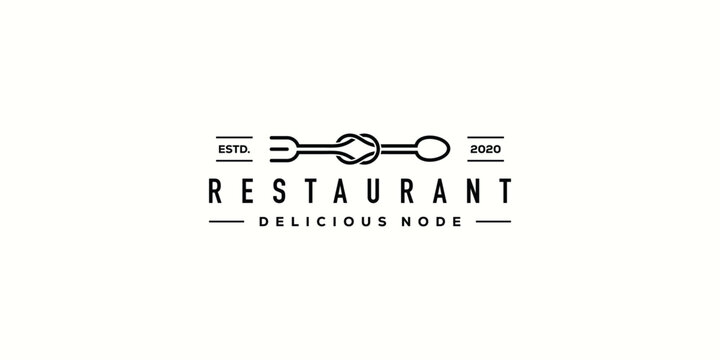 Creative Restaurant Logo Design. Spoon and Fork Infinity Knot Concept with Outline Lineart Hipster. Delicious Icon Symbol Logo Design Template.