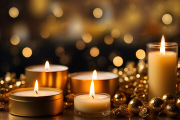 Obraz na płótnie Canvas Beautiful Christmas festive background, Christmas candles on the bokeh lights background.
