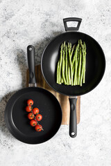 Two frying pans studio product photography