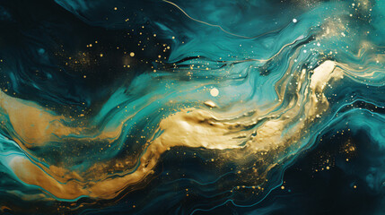 Abstract magic blue background with golden sparkles