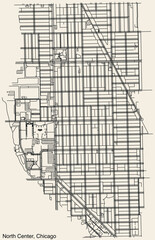 Detailed hand-drawn navigational urban street roads map of the NORTH CENTER COMMUNITY AREA of the American city of CHICAGO, ILLINOIS with vivid road lines and name tag on solid background