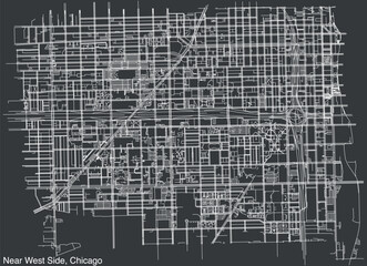 Detailed hand-drawn navigational urban street roads map of the NEAR WEST SIDE COMMUNITY AREA of the American city of CHICAGO, ILLINOIS with vivid road lines and name tag on solid background - obrazy, fototapety, plakaty