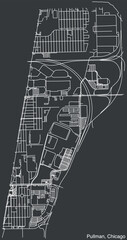 Detailed hand-drawn navigational urban street roads map of the PULLMAN COMMUNITY AREA of the American city of CHICAGO, ILLINOIS with vivid road lines and name tag on solid background