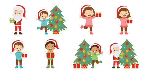 Obraz na płótnie Canvas Cartoon children with christmas gifts
