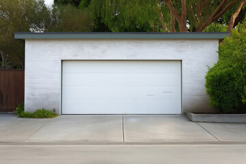 A typical garage door background. A typical American white garage door with a driveway in front