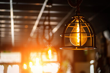 Blinds in a restaurant catching the sunlight with burst light