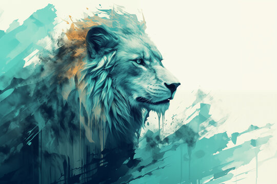 Lion's Head Background Or Graphic With Room For Text In Paint Splatter Cool Turquoise Aesthetic