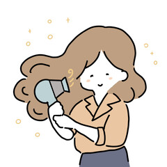 ドライヤーで髪を乾かす女性